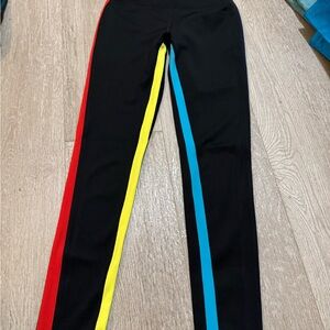 Splits59 Black Leggings with Red, Yellow & Blue Side Stripes
